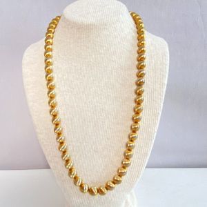 Matinee Necklace Textured Spiral Gold Tone Beads Round Slide Clasp